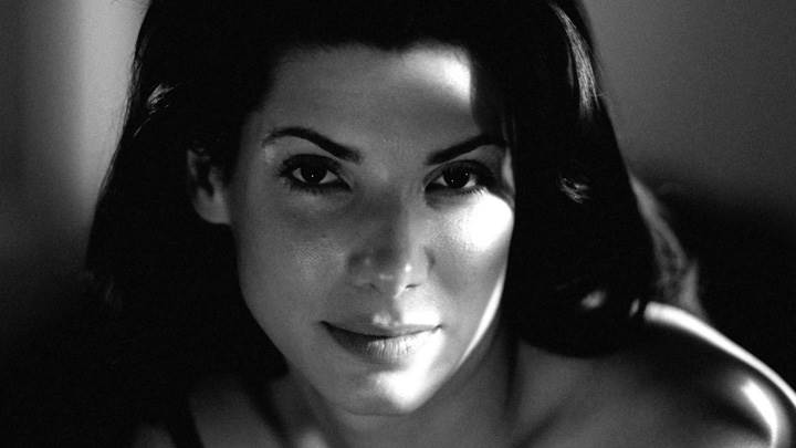 Sandra Bullock Black And White Smiling Front Face Closeup